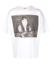 T-shirt à col rond imprimé blanc et noir YMC