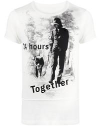 T-shirt à col rond imprimé blanc et noir Yohji Yamamoto