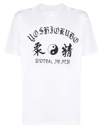 T-shirt à col rond imprimé blanc et noir Yoshiokubo