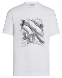 T-shirt à col rond imprimé blanc et noir Z Zegna