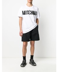 T-shirt à col rond imprimé blanc et noir Moschino