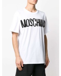 T-shirt à col rond imprimé blanc et noir Moschino