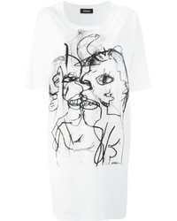T-shirt à col rond imprimé blanc et noir Zucca