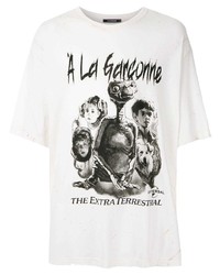 T-shirt à col rond imprimé blanc et noir À La Garçonne