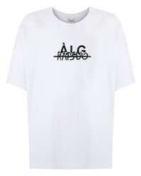 T-shirt à col rond imprimé blanc et noir Àlg