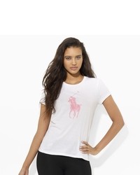 T-shirt à col rond imprimé blanc et rose