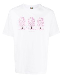 T-shirt à col rond imprimé blanc et rose A Bathing Ape