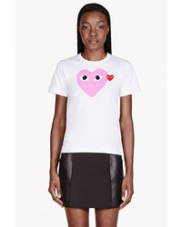 T-shirt à col rond imprimé blanc et rose Comme des Garcons