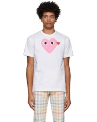 T-shirt à col rond imprimé blanc et rose Comme Des Garcons Play