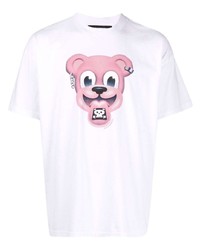 T-shirt à col rond imprimé blanc et rose DOMREBEL
