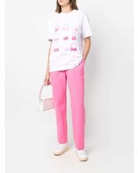T-shirt à col rond imprimé blanc et rose Jacquemus
