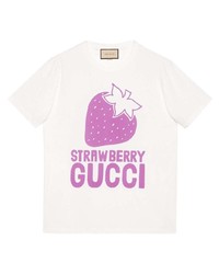 T-shirt à col rond imprimé blanc et rose Gucci