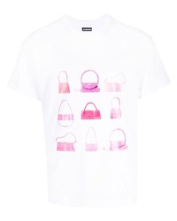 T-shirt à col rond imprimé blanc et rose Jacquemus