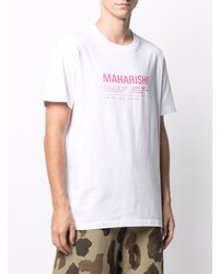 T-shirt à col rond imprimé blanc et rose Maharishi