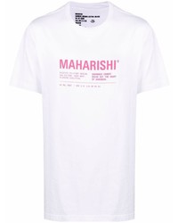 T-shirt à col rond imprimé blanc et rose Maharishi