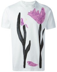 T-shirt à col rond imprimé blanc et rose Marni