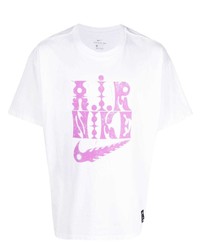 T-shirt à col rond imprimé blanc et rose Nike