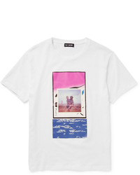 T-shirt à col rond imprimé blanc et rose Raf Simons