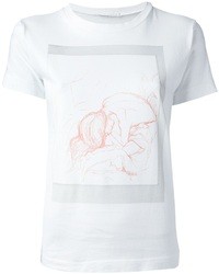 T-shirt à col rond imprimé blanc et rose Societe Anonyme