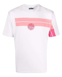 T-shirt à col rond imprimé blanc et rose Stone Island