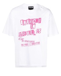 T-shirt à col rond imprimé blanc et rose VERSACE JEANS COUTURE