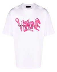 T-shirt à col rond imprimé blanc et rose Vision Of Super