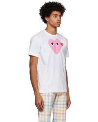 T-shirt à col rond imprimé blanc et rose Comme Des Garcons Play