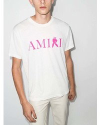 T-shirt à col rond imprimé blanc et rose Amiri