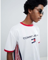 T-shirt à col rond imprimé blanc et rouge et bleu marine Tommy Jeans