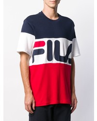 T-shirt à col rond imprimé blanc et rouge et bleu marine Fila