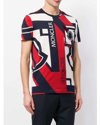 T-shirt à col rond imprimé blanc et rouge et bleu marine Moncler