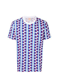 T-shirt à col rond imprimé blanc et rouge et bleu marine Champion