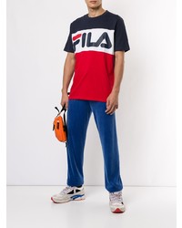 T-shirt à col rond imprimé blanc et rouge et bleu marine Fila