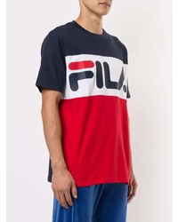 T-shirt à col rond imprimé blanc et rouge et bleu marine Fila