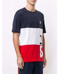 T-shirt à col rond imprimé blanc et rouge et bleu marine Fila