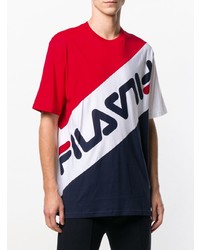 T-shirt à col rond imprimé blanc et rouge et bleu marine Fila