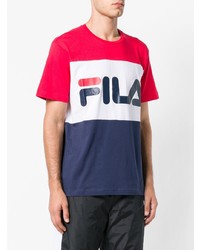 T-shirt à col rond imprimé blanc et rouge et bleu marine Fila