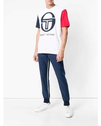 T-shirt à col rond imprimé blanc et rouge et bleu marine Sergio Tacchini