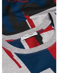 T-shirt à col rond imprimé blanc et rouge et bleu marine Valentino