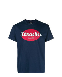 T-shirt à col rond imprimé blanc et rouge et bleu marine Thrasher
