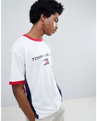 T-shirt à col rond imprimé blanc et rouge et bleu marine Tommy Jeans