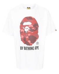 T-shirt à col rond imprimé blanc et rouge A Bathing Ape