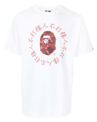 T-shirt à col rond imprimé blanc et rouge A Bathing Ape