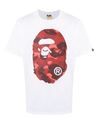 T-shirt à col rond imprimé blanc et rouge A Bathing Ape