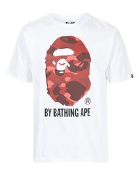 T-shirt à col rond imprimé blanc et rouge A Bathing Ape