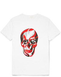 T-shirt à col rond imprimé blanc et rouge Alexander McQueen