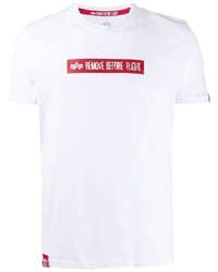 T-shirt à col rond imprimé blanc et rouge Alpha Industries