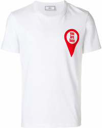 T-shirt à col rond imprimé blanc et rouge AMI Alexandre Mattiussi