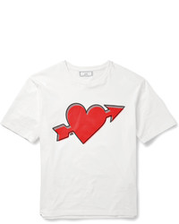T-shirt à col rond imprimé blanc et rouge Ami