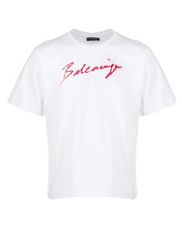 T-shirt à col rond imprimé blanc et rouge Balenciaga